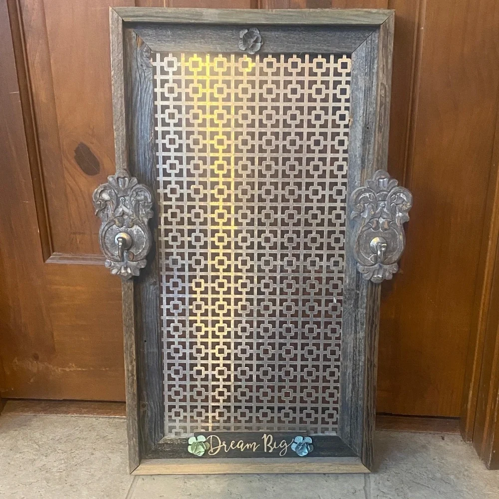 Rustic Gray Jewelry Hanger with Metal Accents